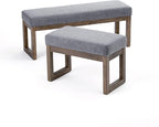 SIMPLIHOME Milltown 27 inch Wide Contemporary Rectangle Footstool Ottoman Bench in Grey Linen Look Fabric, Assembled, for the Living Room and Bedroom
