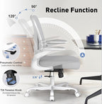 ZZH Ergonomic Office Chair Set of 4 with Adjustable Lumbar Support, Mesh Home Office Desk Chair with Wheels and Flip-up Arms, Grey