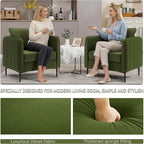 Velvet Accent Chair, Comfy Upholstered Single Sofa Chair Mid-Century Modern Armchair with Thick Cushion and Wood Frame Side Chair for Living Room Bedroom Apartment (Green)