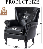 Modern Accent Chair Set of 2, Mid-Century PU Leather Armchair with Solid Wood Legs, Single Sofa Chair for Living Room, Bedroom, Leisure Room, or Reading Room(Black)
