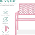 Best Choice Products Outdoor Bench 2-Person Metal Steel Benches Furniture for Garden, Patio, Porch, Entryway w/Geometric Backrest, 790lb Capacity - Pink