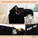 114" Cloud Boneless Sectional Couches for Living Room, Modular Sectional Sofa with Cup Holder, Cozy Fluffy L Shaped Deep Seat Boneless Couch with Storage Pocket, No Assembly Required, Black