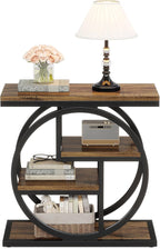 Tribesigns End Table for Living Room, 4-Tier Narrow Side Table with Storage Shelves, Industrial Bedside Table for Bedroom, Wood Small Sofa Side Table with Geometric Metal Frame (1 PC, Rustic Brown)