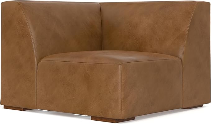 SIMPLIHOME Rex Left Corner Sectional Modular Sofa and Ottoman Set in Full-Grain Genuine Leather, Sienna, 116-inch-wide L-Shaped Leather Sofa and Matching 34-inch-Wide Table Ottoman for Living Room