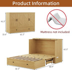 Murphy Bed Queen with Storage & Charging Station, Murphy Cabinet with Foldable Panel, Noisy Free, for Guest Bedroom, Living Room, Office, Distressed,Natural