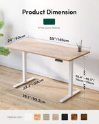 FEZIBO One-Piece Standing Desk Adjustable Height Stand up Home Office Desk, 55x24 Inch Electric Standing Computer Desk, with 4 Memory Presets, Headphone Hook, Maple