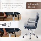 Mid-Back Ergonomic Leather Office Chair, Modern Upholstered Executive Desk Chair with Gold Frame Armrest Computer Task Chair (Dark Blue &Silver Legs)