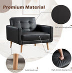CANMOV 29" W Oversized Leather Accent Chair Set of 2, Armchair Button Back, Mid Century Modern Accent Chairs for Living Room, Modern Upholstered Bed Room Chair Cozy Armchair with Wood Legs, Black