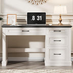 Farmhouse 47" Executive Desk, Computer Desk with Drawers and File Drawer, Workstation Computer Desk with Charging Station for Home Office, Study (Black)