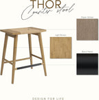 Thor Wicker Premium Solid Wood Counter Stool 24", Backless Counter Height Seating with Hand-Knitted Rope, Eco-Friendly Modern Design (Light Brown)