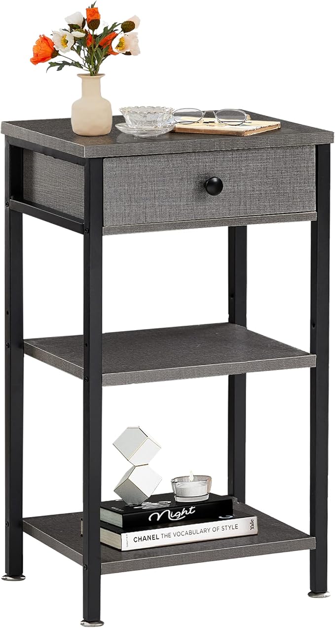 VECELO Tall End Table,Nightstand with Drawer and Adjustable Storage Shelf,27.6 inch Side Table for Living Room/Bedroom/Entryway Small Spaces