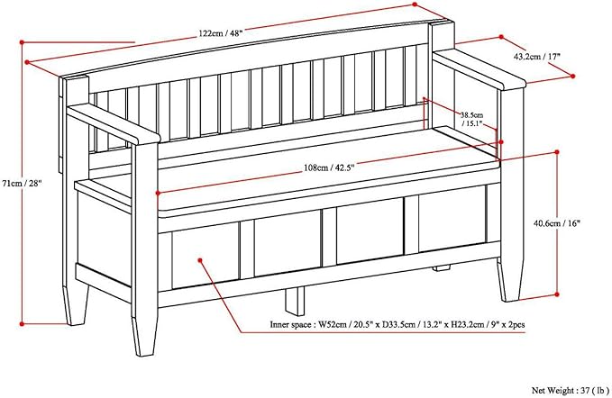 SIMPLIHOME Brooklyn Entryway Storage Bench - 48 inch Wide Solid Wood Storage Seat in Coffee Brown, Contemporary Bench for Entryway or Living Room with Lift-Up Lid and Slatted Backrest