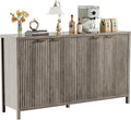 Fluted Sideboard Buffet Cabinet, 55" Large Storage Buffet Cabinet with 4 Doors and Adjustable Shelves, Modern Sideboard Console Table for Living Room,Entryway,Dinning Room,Kitchen-Grey