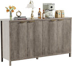 Fluted Sideboard Buffet Cabinet, 55" Large Storage Buffet Cabinet with 4 Doors and Adjustable Shelves, Modern Sideboard Console Table for Living Room,Entryway,Dinning Room,Kitchen-Grey