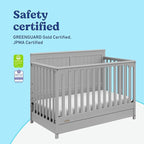 Graco Hadley 5-in-1 Convertible Crib with Drawer (Pebble Gray) – GREENGUARD Gold Certified, Crib with Drawer Combo, Full-Size Nursery Storage Drawer, Converts to Toddler Bed, Daybed