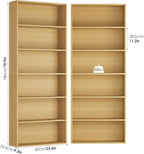 FOTOSOK 70.8" Tall Bookcase Shelf, 6 Tier Wide Bookshelf with Storage, Billy Bookcase Set of 2, Large Bookshelf for Living Room, Home Office, Natural