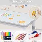 Adjustable Kids Table Chairs Set – Graffiti Desktop, Multi-Activity Height-Adjustable Toddler Study Desk for Ages 3-8 – Ideal for Home, Classroom, Daycare (B-Gray, 4 Chairs-47.2" L x 23.6" W)