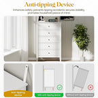 RoyalCraft White Fluted 5 Drawer Dresser for Bedroom, Tall Chest of Drawers, Waterproof Lacquered Desktop,Modern Wood Storage Cabinet for Living Room