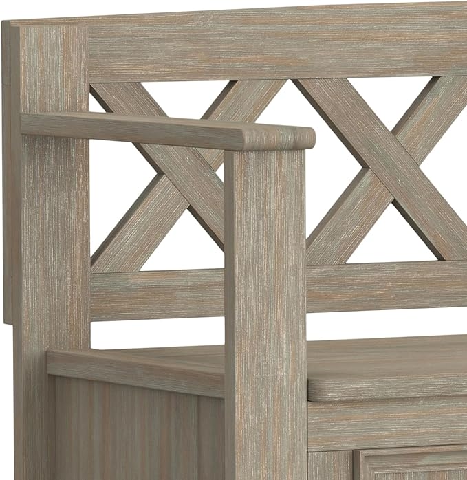 SIMPLIHOME Amherst Entryway Storage Bench - 48 inch Wide Solid Wood Hallway Seat in Distressed Grey, Transitional Bench for Entryway or Living Room with Lift-Up Lid and Spacious Storage