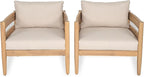 Christopher Knight Home Annie Acacia Wood Outdoor Chairs Set of 2, Patio Lounge Chair Outdoor with Slatted Back, Accent Chair with Cushions, Stylish Armchair for Balcony/Garden, Beige + Light Teak
