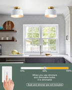 Ceiling Light Fixture, Hallway Ceiling Light with Gold Plate and White Shade, Modern Simple Style Porch Light Fixtures Semi Flush Mount (2 Pack White)