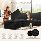Vesgantti Large Modular Sectional Sofa, Big Comfy Cloud Couch with Ottoman Deep Seat Chenille Cloud Sofa, 9 Seater Large Sectional Couches for Living Room, Bedroom and Apartment, Black