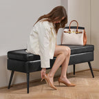 VEVOR Leather Storage Ottoman Bench, PU Leather Bench with Storage and Metal Legs, Modern Shoe Benches Seat for Entryway, Upholstered End of Bed Benches for Living Room, Dining Room, Hallway, Black