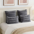 FUTEI Grey Decorative Throw Pillow Covers 26x26 Inch Set of 2, Square Soft Faux Rabbit Fur Thick Striped Euro Pillow Shams,Winter Home Decor for Couch Bed Living Room