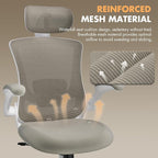 Ergonomic Office Chair with Adjustable Lumbar Support & Headrest, High Back Mesh Desk Chair with Flip-Up Armrests, Breathable & Comfortable Computer Chair for Home, Office & Study –Khaki