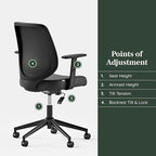 Branch Daily Chair - Vegan Leather Office Chair with Swivel, Lumbar Rest, and Adjustable Armrests - Comfortable Seating for Improved Posture and Productivity - Black