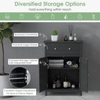 LOKO Bathroom Floor Cabinet, Kitchen Storage Cabinet with 1 Drawer, 2 Doors & 3-Position Adjustable Shelf, 2-Door Floor Storage Cabinet for Bathroom, Living Room, Entryway (Black)
