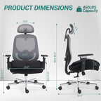 Big and Tall Executive Office Chair, Ergonomic Comfy Mesh Desk Chair with 4D Arms & Extra Wide Seat, Adjustable Headrest & Lumbar Support, 750LBS Capacity, Black&Grey