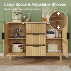 47.2" W Storage Cabinet with 3 Drawers, Fluted Buffet Cabinets with Storage, Large Sideboard with 2 Door, Modern Mid Century TV Stand Coffee Bar Furniture for Living Room, Kitchen, Entryway