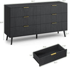 LYNSOM Fluted Dresser and Nightstand Set, 3 Pieces Bedroom Set, 55 Inch Wide 6-Drawer Dresser & 2-Drawer Nightstands Set of 2, Modern Dressers Set for Bedroom, Hallway, Black