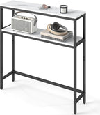 VASAGLE Console Table, 2-Tier Narrow Sofa Table with 2 Shelves, 7.9 x 31.5 x 31.5 Inches, for Living Room, Hallway, Entryway, Marble White and Ink Black ULNT130W59V1