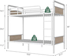 Metal Bunk Bed Twin Over Twin, Industrial Bunkbeds Heavy Duty Bed with Safety Guard Rails and Space-Saving Design, Steel Bed for School, Bedroom (White)