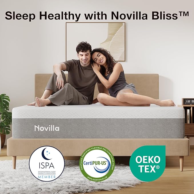 Novilla Twin XL Mattress, 12 Inch Gel Memory Foam XL Twin Mattress for Cool Night & Pressure Relief, Medium Plush Feel with Motion Isolating, Bliss