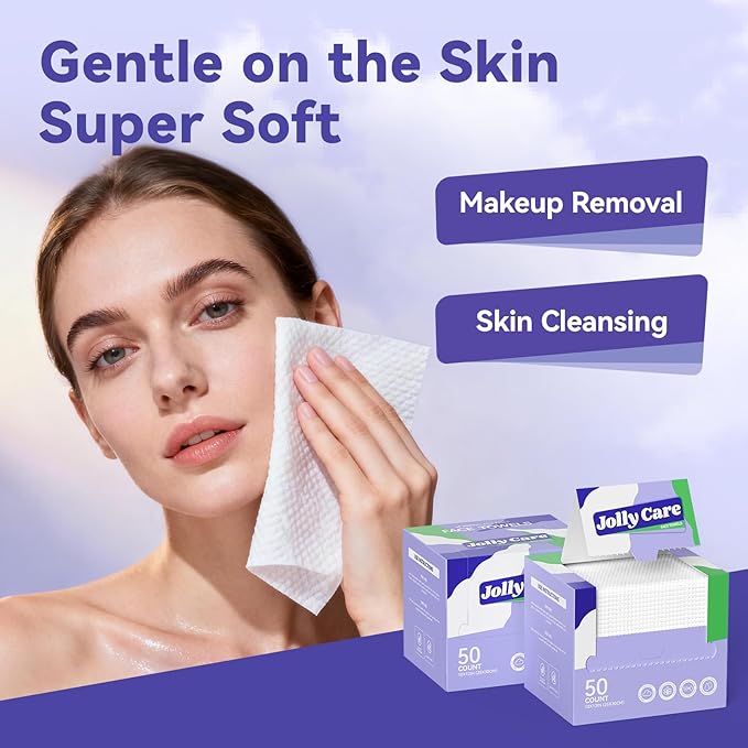 Disposable Face Towels, 10"×12" XL Face Towelette Disposable, Soft Makeup Remover Dry Wipes, Thick Facial Tissue for Women Cleansing, Skin Care, 50 Count (2 Pack)