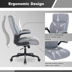 Youhauchair Executive Office Chair, Ergonomic PU Leather Computer Desk Chair with Lumbar Support, Flip-up Armrests and Adjustable Height, for Home Office, Grey