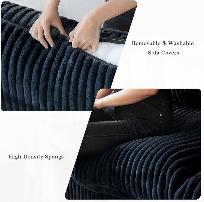 Modern Modular Sectional Sofa Couch, 118.11" Oversized Cloud Sectional Couches, 3 Seat Comfy Modular Sofa for Living Room, Plush Couch Cushion Covers Removable, Black