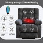 ANJHOME Massage Recliner Chairs with Heat and Vibration,Overstuffed Manual Rocking Reclining Chair for Living Room Bedroom (Grey)