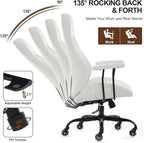 Home Office Desk Chair, Ergonomic High Back Leather Computer Chair with Lumbar Support, Adjustable Height & Recline, Swivel Executive Office Chair with Armrests and Rubber Casters, White