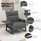 Upholstered Accent Chair, Modern Faux Leather Sofa Chair with Foldable Side Tray Table & Storage Pocket, Small Accent Sofa for Living Room, Bedroom, Reception Room, Gray