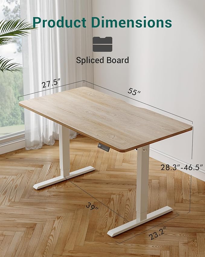 CubiCubi Height Adjustable Electric Standing Desk, 55 x 28 Inches Sit Stand up Desk, Large Memory Computer Home Office Desk with Two-Piece Desktop (Maple)