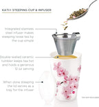 Tea Forte Double-Walled Ceramic Kati Cup, Removable Stainless Steel Infuser Basket and Lid, Steeps 12 oz Loose Leaf Tea, Dishwasher & Microwave Safe, Hanami