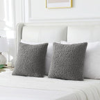 FUTEI Dark Grey Throw Pillow Covers 16x16 Inch Set of 2,Furry Faux Fur Teddy Boucle Textured Cushion Covers,Soft Fluffy Decorative Pillow Case,Home Decor for Couch Bed Living Room Office Car