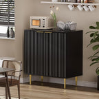 EOYUTLLY Black Fluted Storage Cabinet,Wood Sideboard Buffet Cabinet with Adjustable Shelf, Fluted Accent Cabinet with Gold Metal Legs, Console Table for Living Room,Dining Room,Kitchen