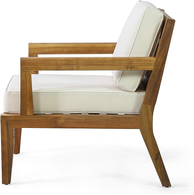 Christopher Knight Home Rossville Outdoor Club Chairs, Teak Finish + Beige