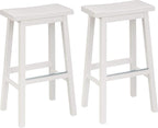 Amazon Basics Solid Wood Saddle-Seat Kitchen Counter Barstool with Footrest, Easy Assembly - 29-Inch Height - White - Set of 2