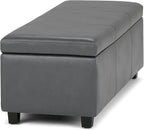 SIMPLIHOME Avalon 48 inch Wide Contemporary Rectangle Storage Ottoman Bench in Stone Grey Vegan Faux Leather, Assembled, For the Living Room, Entryway and Family Room